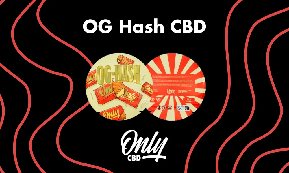Resina de polen OG Hash CBD con 25% de CBN, textura esponjosa y color marrón oscuro sobre fondo de madera.